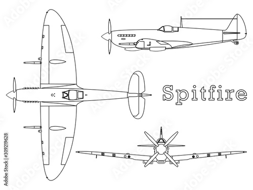 Fotomural Supermarine Spitfire aircraft WWII outline only.