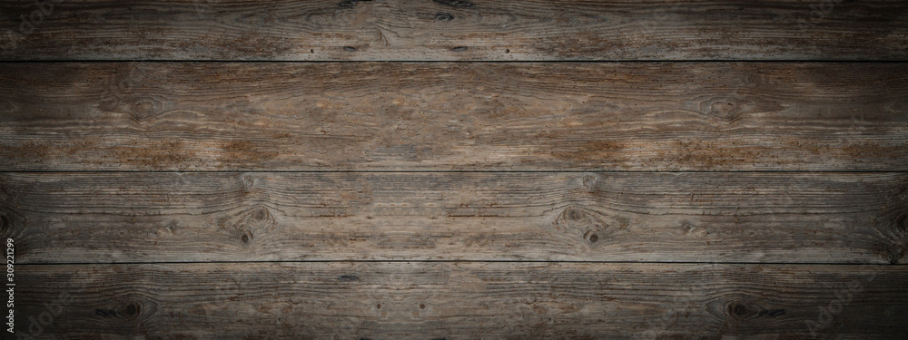 old brown rustic dark weathered wooden texture - wood background panorama banner long - obrazy, fototapety, plakaty 