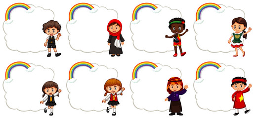 Wall Mural - Banner design with children and rainbow