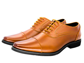 Brown leather shoes for men isolated on white background. Clipping path