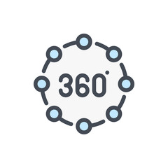 360 degree rotation color line icon. Virtual reality 360 angle vector outline colorful sign.