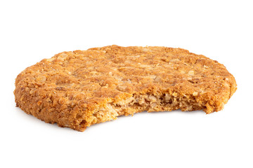 Wall Mural - Crunchy oat and wholemeal biscuit isolated on white. Missing bite.