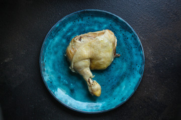 chicken meat boiled, healthy food (chicken legs) menu concept. food background. top view. copy space