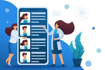 Wall Mural - mobile app to search for doctors nearby with you. flat 2d character. concept for web design