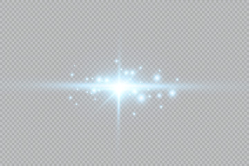 Abstract blue flash and laser beams. Isolated on a transparent black background. Vector illustration