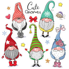 Cute Cartoon Gnomes Isolated On A White Background