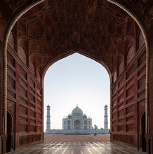 Taj Mahal Behind Arch In Agra, Uttar Pradesh, India