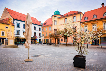 Canvas Print - Cityscape with main square of Celje old town in Slovenia