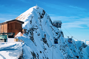 Cable cars on Hintertux Glacier ski resort Austria