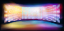 Large Led Projection Screens. Colorful Abstract Background. Light Show On The Stage. Vector Illustration.