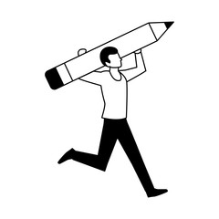 Poster - man with pencil to write on white background