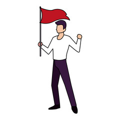 Sticker - man with flag waving on a stick on white background