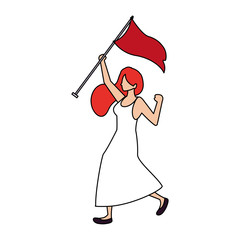 Sticker - woman with flag waving on a stick on white background