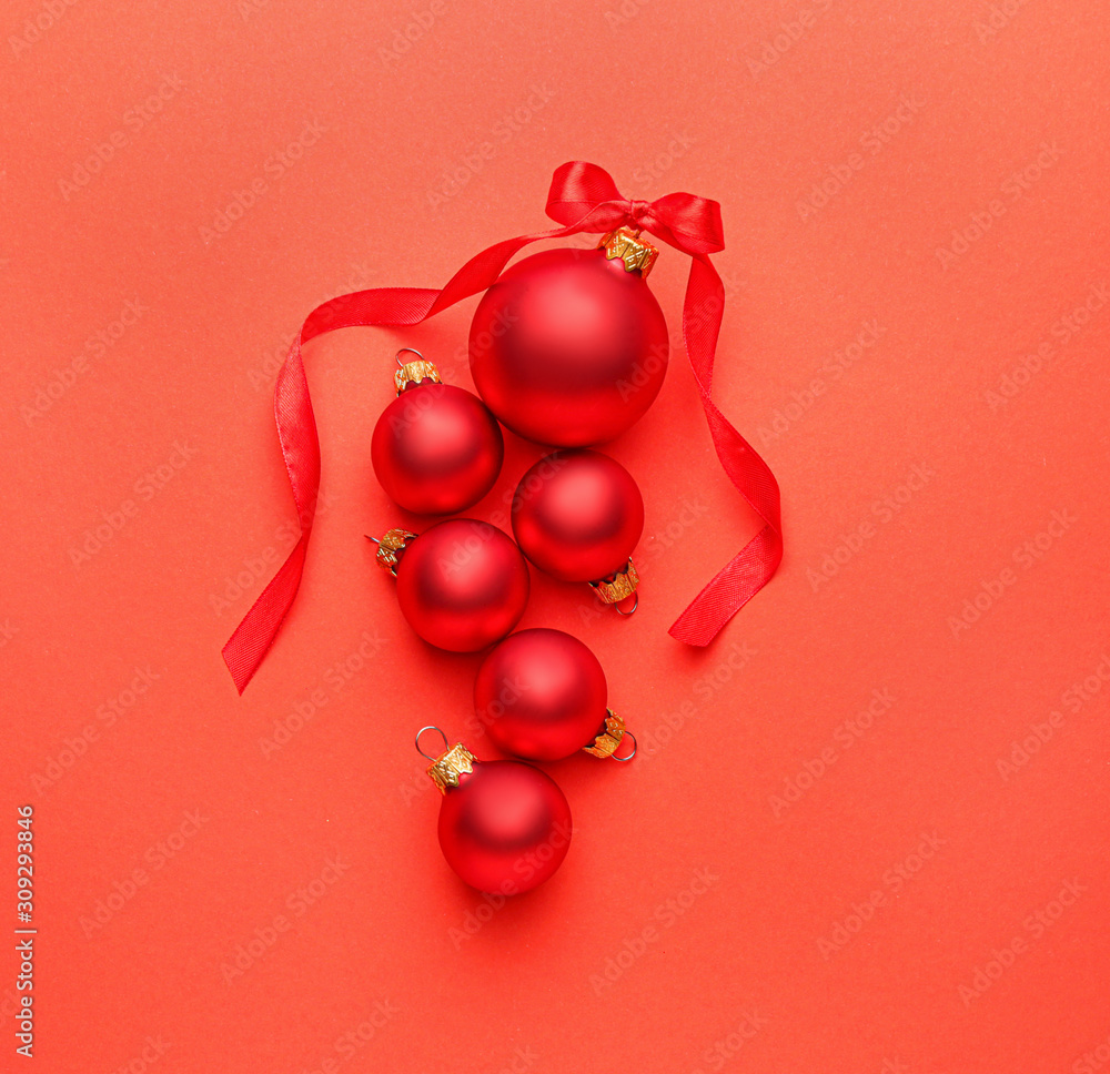 Beautiful Christmas balls on color background