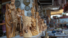 Artefacts And Religious Statues In Display On The Roadside Of The City Of Nazareth In Israel