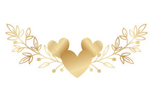 Isolated Gold Hearts With Leaves Wreath Vector Design