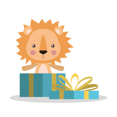 Poster - Cute lion cartoon and gift vector design