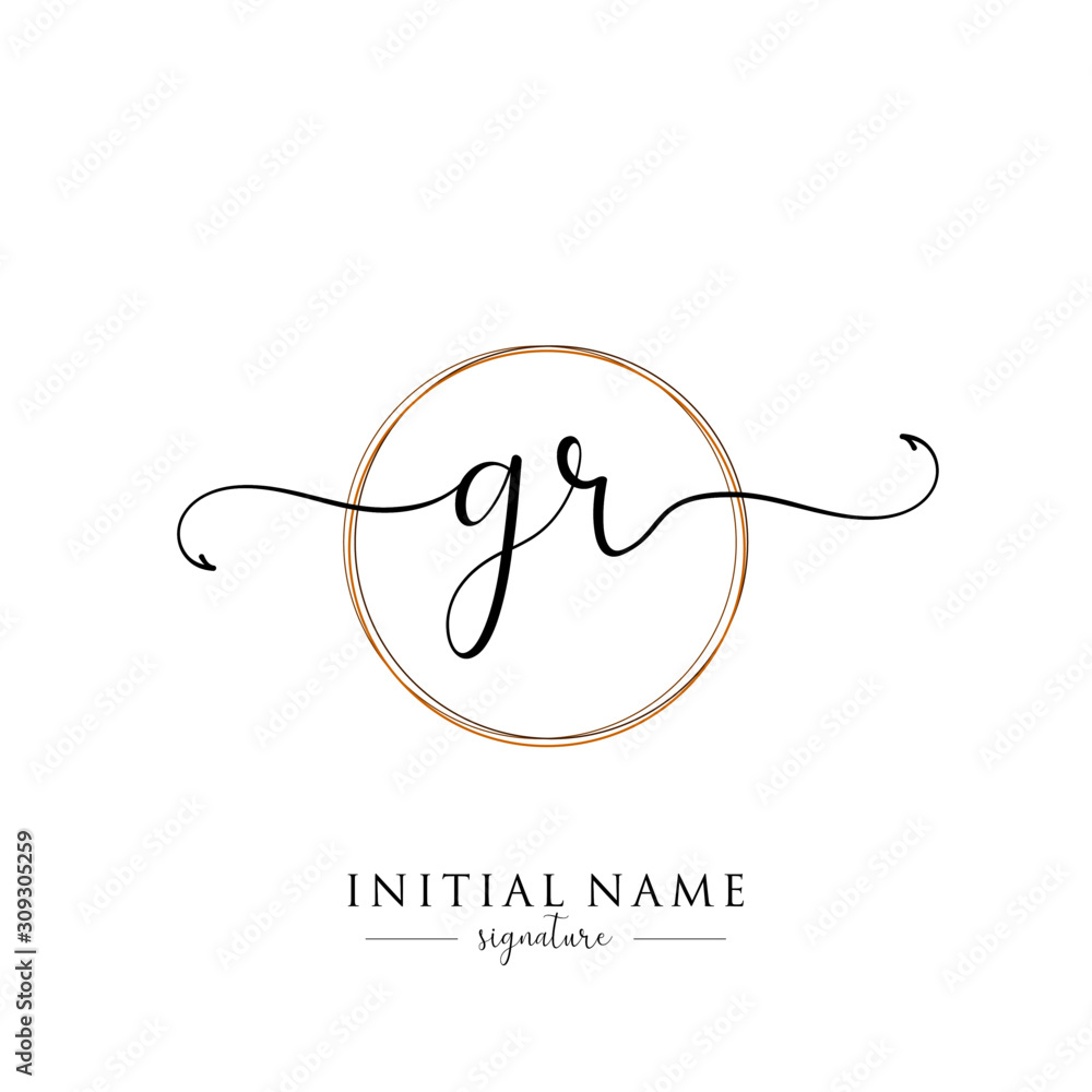 Initial Letter GR Signature Handwriting and Elegant Logo Design Vector - obrazy, fototapety, plakaty 