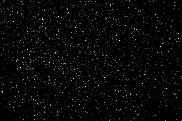 chaotic white star bokeh on a isolated black background. falling blurry bokeh snow overlay, starry s