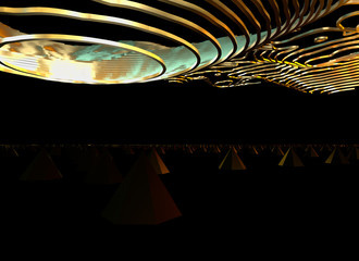 Fototapete - Abstract topographic map 3D background with shiny golden lines in sci-fi technology style. 3D illustration