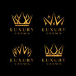Gold crown icons. Queen king golden crowns luxury Logo Design Vector Set