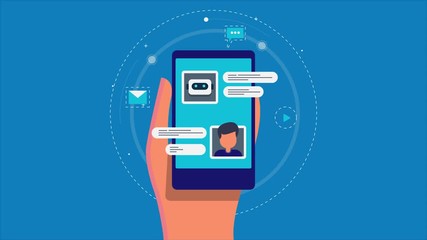 Wall Mural - chat bot technology concept, man doing conversation with chatbot on a mobile phone, ai robot, online