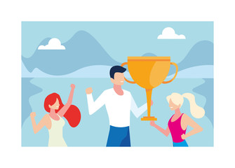 Sticker - group of people with gold trophy