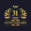 31st Anniversary logo, luxurious golden color 31 years Anniversary logo design celebration.