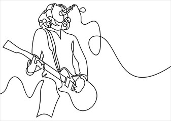 continuous line drawing of a man playing guitar musician illustration.