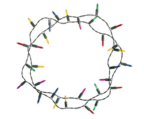 Wall Mural - christmas lights circle shape (with clipping path) isolated on white background