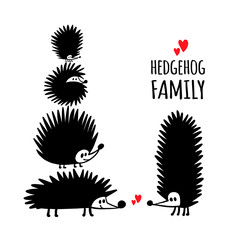 Poster - Funny hedgehog family, black silhouette for your design