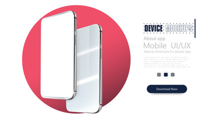 Aufkleber - Smartphone frame less blank screen, rotated position. 3d isometric illustration cell phone. Smartphone perspective view. Template for infographics or presentation UI design interface. Red trends color