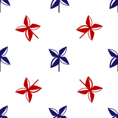 Poster - Blue and red Pinwheel icon isolated seamless pattern on white background. Windmill toy icon. Vector Illustration