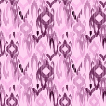 Seamless Abstract Pattern. Ethnic Ornament In Pink And Purple. Weaving Ikat.