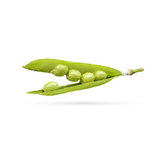 Green peas polygonal isolated on white. Low poly fresh green peas. Elements for label design. Vector illustration. Ingredients in triangulation technique.