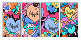 Fototapeta Młodzieżowe - Vector doodle illustration valentine greeting card for social media story background