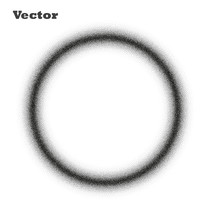 A Circle Or Ring Of Very Small Dissolving Points, Noise, Gradient. Stipple, Grunge. Vector Monochrome Style. Object Isolated Background.