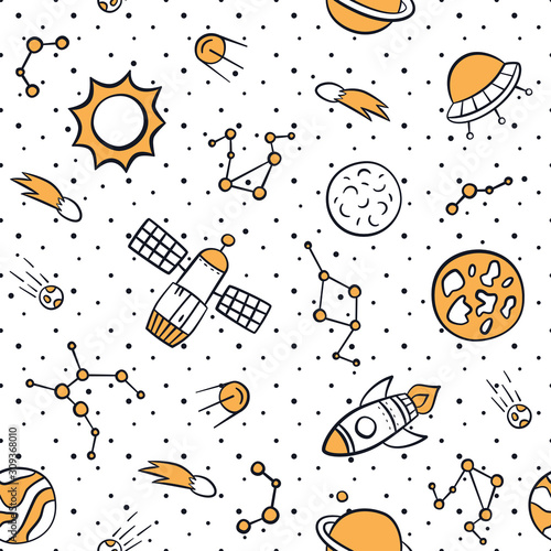 kosmos-planety-gwiazdy-i-rakiety-kosmiczny-wzor-w-stylu-doodle-i-kreskowki-recznie-rysowane-ilustracji-wektorowych