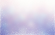 Frosty Glare Blur Winter Background. Snow Frame Pattern. White Lilac Blue Shimmer Ombre Illustration.