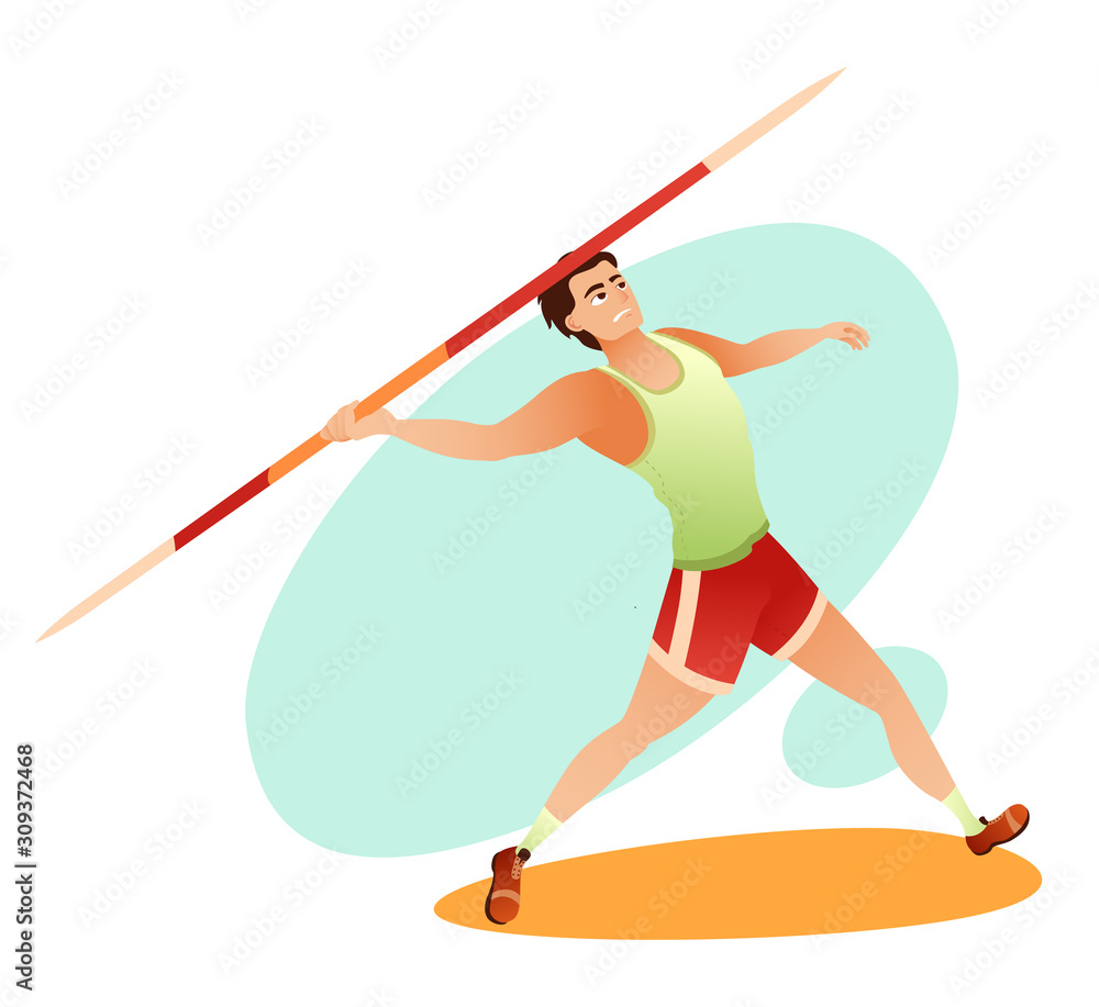 Fototapeta Cartoon Strong Muscular Sportsman Throwing Javelin Fototapeta Na Wymiar Bajecznefototapety Pl