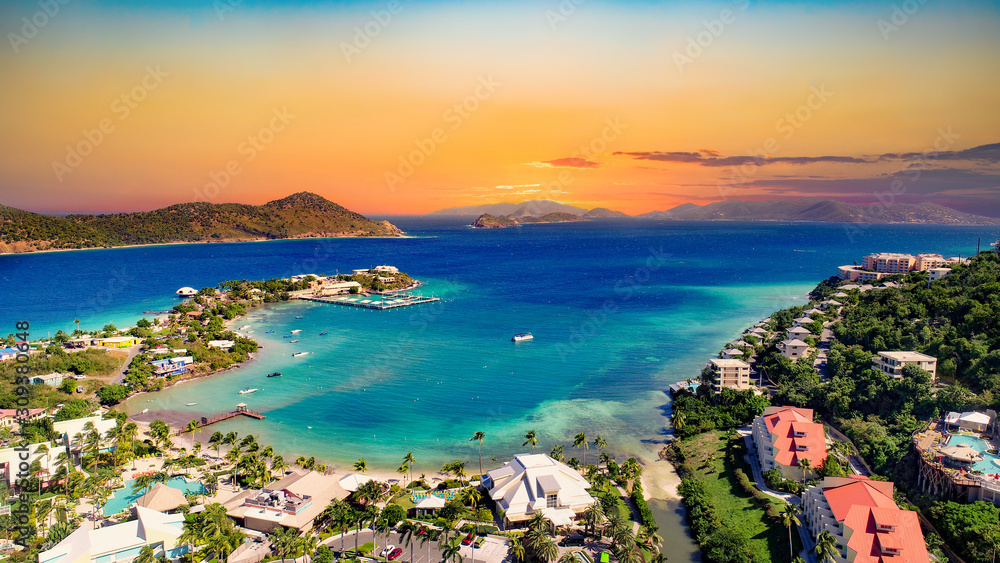 St Thomas US Virgin Islands Drone Aerial - obrazy, fototapety, plakaty 