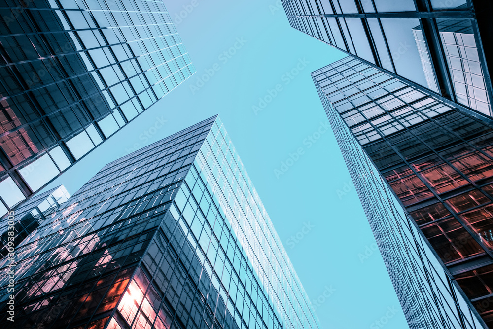 Corporate office building facade and sky - business concept - - obrazy, fototapety, plakaty 