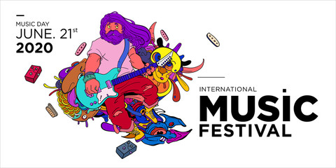 Vector doodle illustration banner and poster world music day