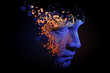 Abstract digital human face.  Artificial intelligence concept of big data or cyber security. 3D illustration 