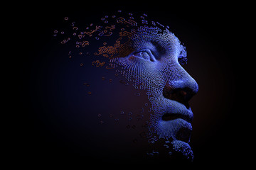 Wall Mural - abstract digital human face. artificial intelligence concept of big data or cyber security. 3d illus