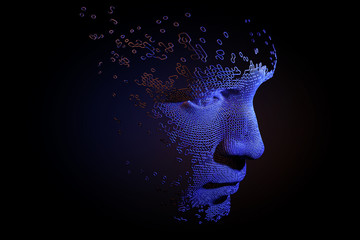 Wall Mural - abstract digital human face. artificial intelligence concept of big data or cyber security. 3d illus