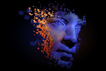 Wall Mural - abstract digital human face. artificial intelligence concept of big data or cyber security. 3d illus