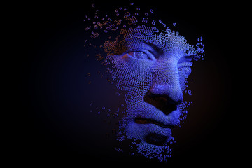 Wall Mural - abstract digital human face. artificial intelligence concept of big data or cyber security. 3d illus