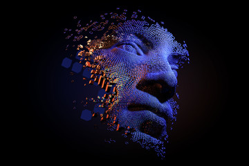 Wall Mural - abstract digital human face. artificial intelligence concept of big data or cyber security. 3d illus
