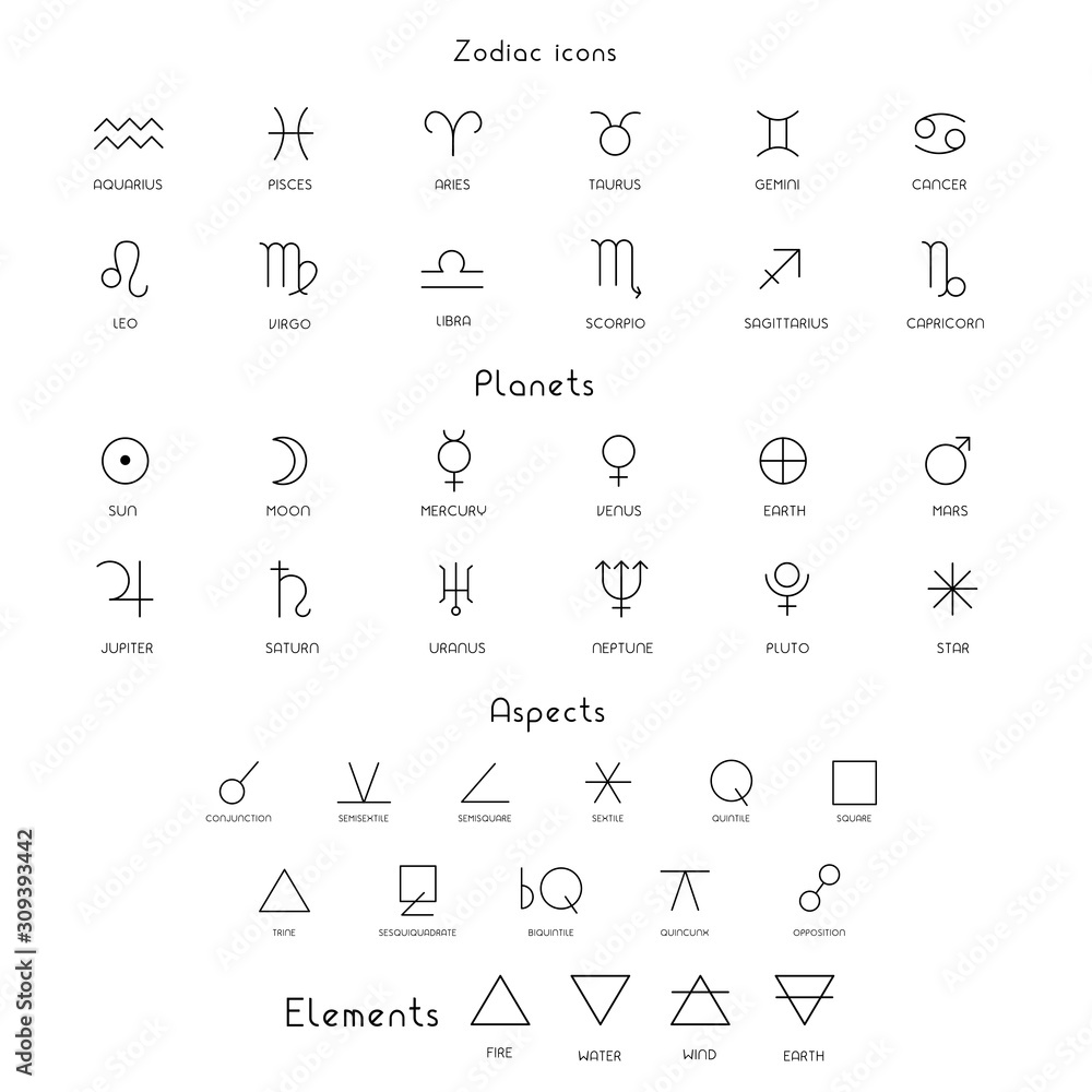 Zodiac sings astrology astronomy symbols, isolated icons - obrazy, fototapety, plakaty 